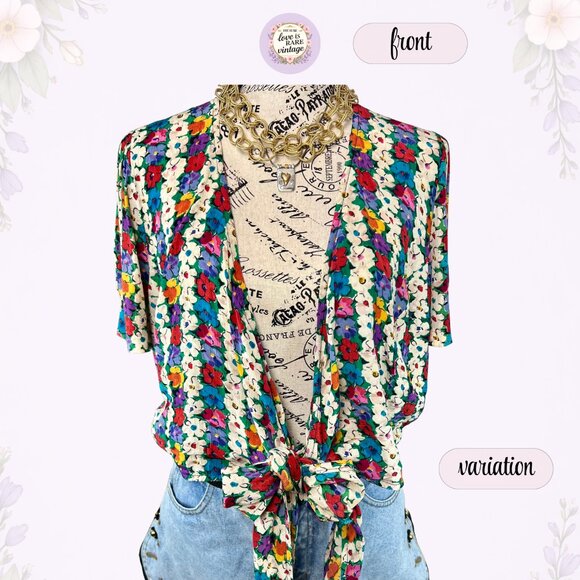 Vintage Betsey Johnson Floral Print Blouse • 1990s Multicolor Top • USA • S - Picture 6 of 8